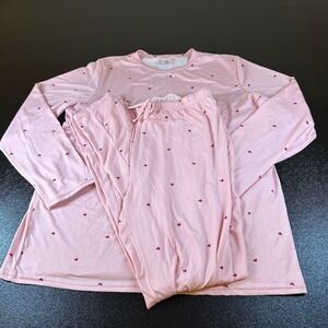 Real Essentials Pajama Set‎ Sleepwear Loungewear Heart Print Pink Womens XL